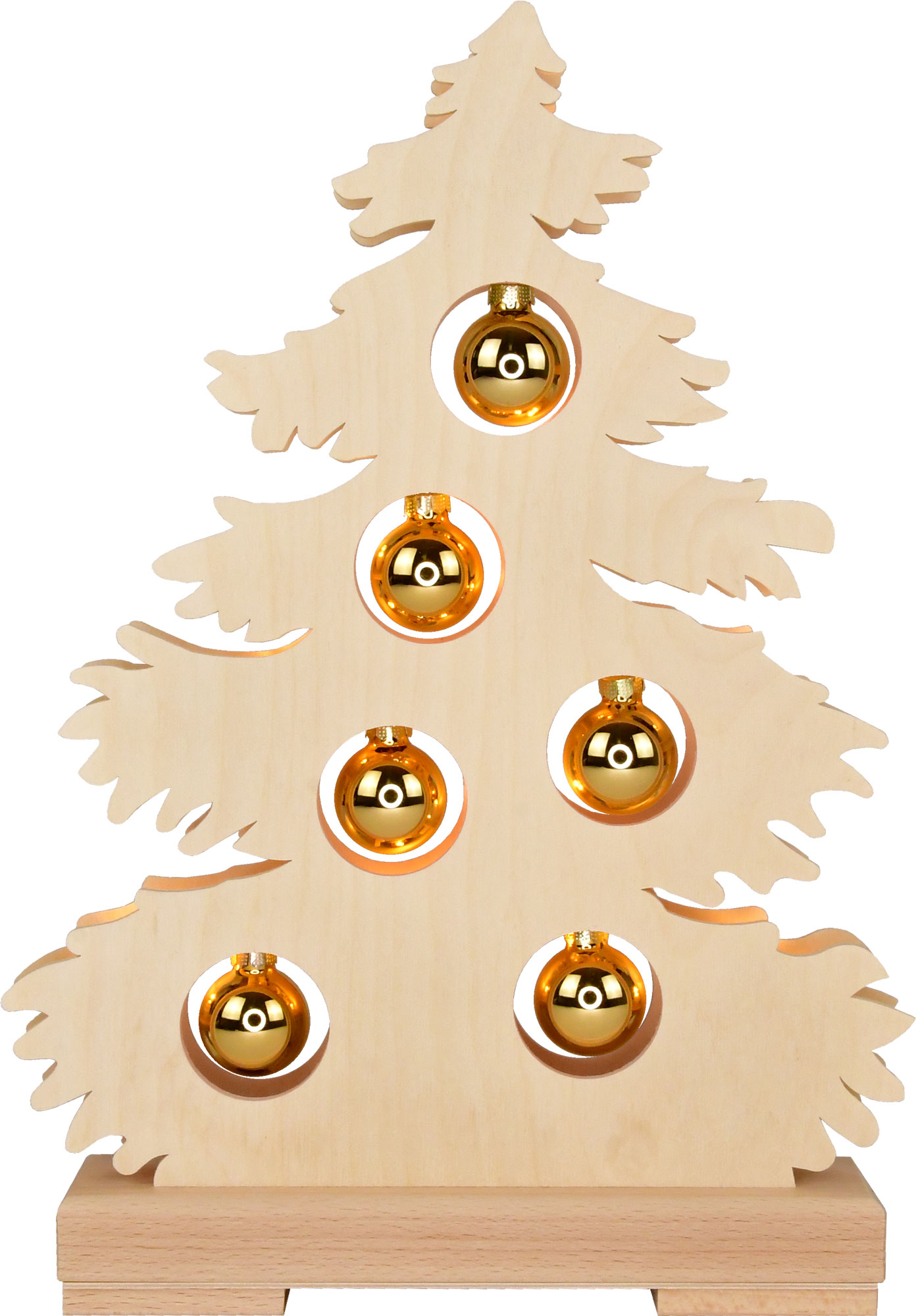 Small fir tree, natural, golden baubles, full USB