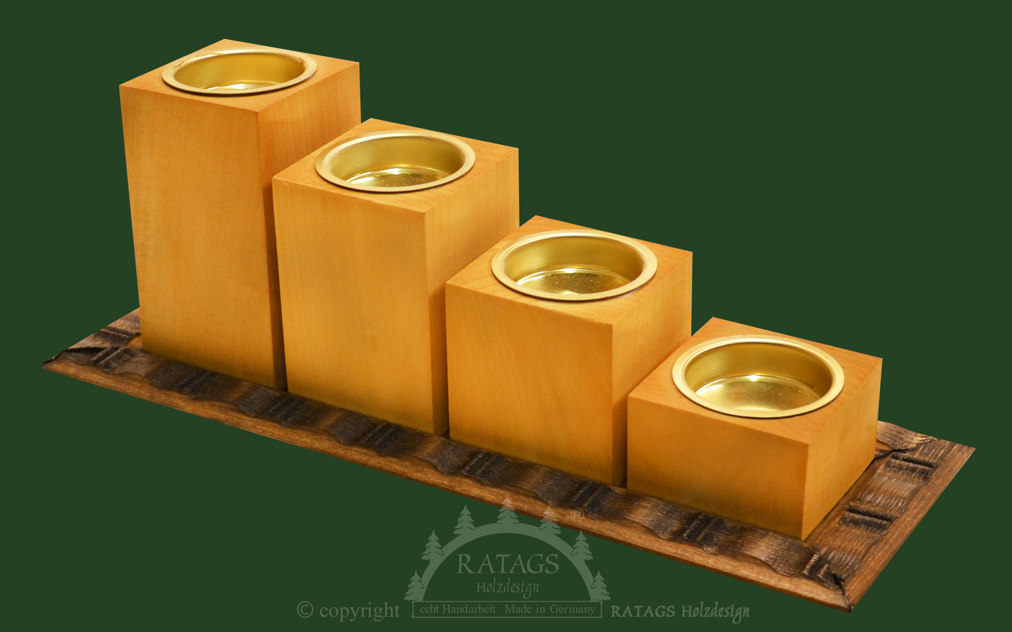 4 tea light holders on ornamental plate, ochre