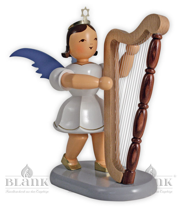 Engel i farger med harpe 20 cm