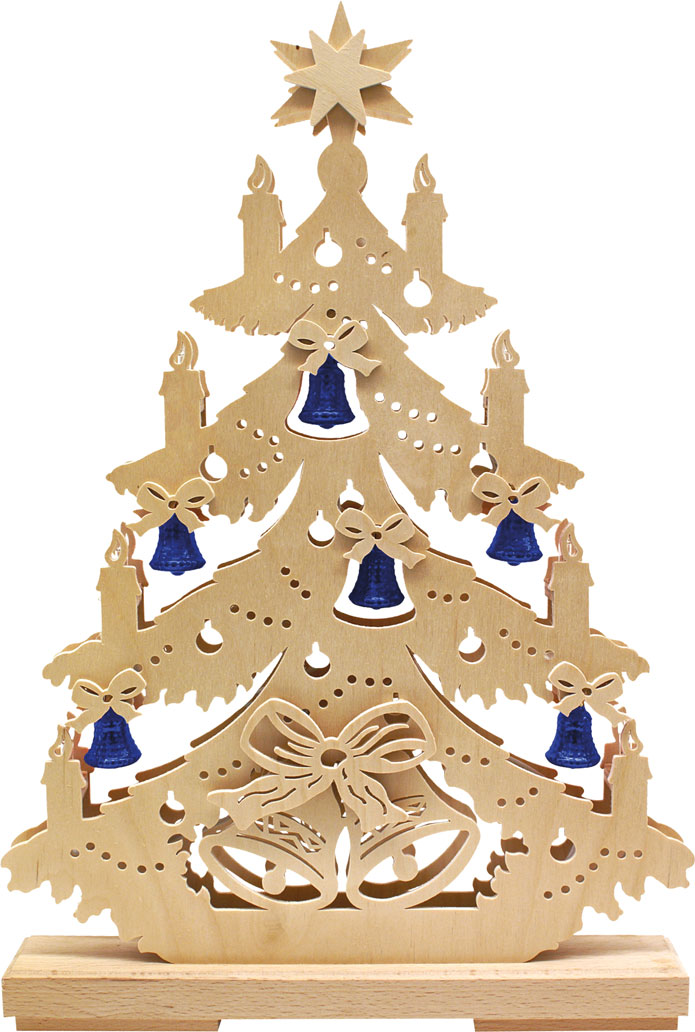 Petit sapin avec clochettes 6 bleues