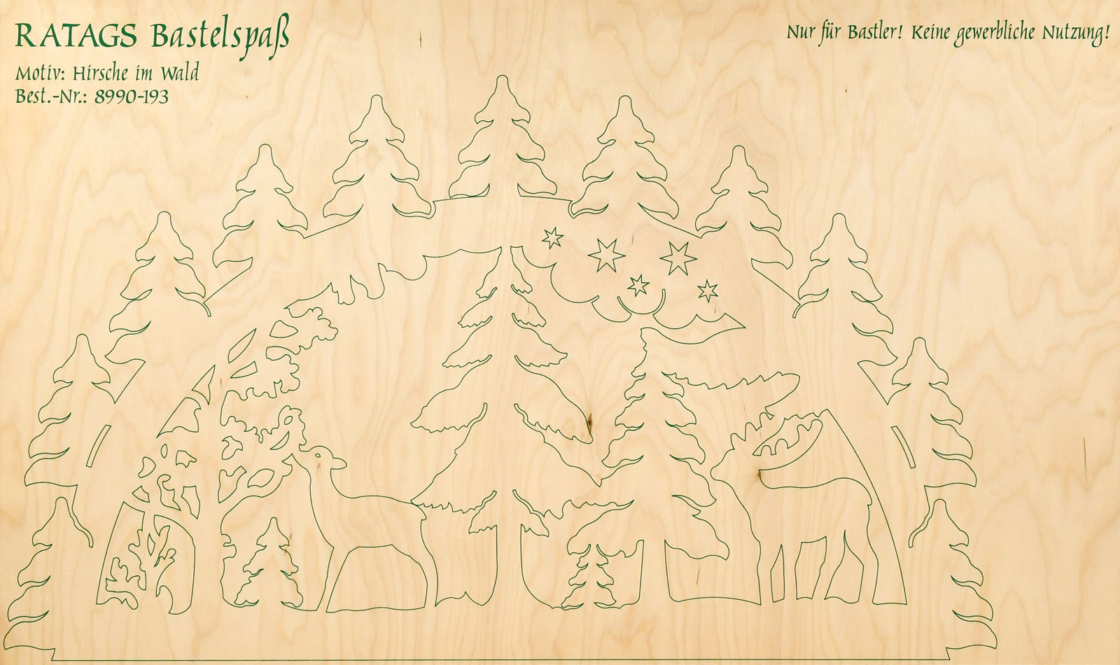 2 motif plywood panels, large deer in the forest, for sawing yourself