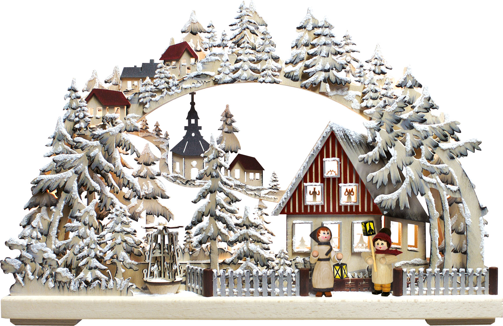 Small 3D Schwibbogen, lantern light, hoarfrost, hand-painted, grey