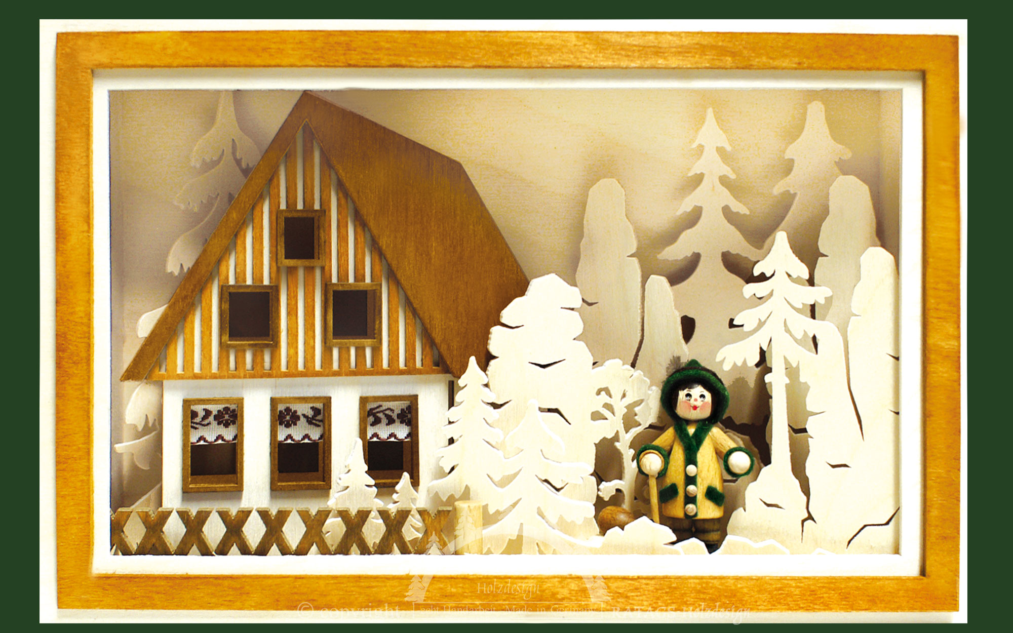 3D wall picture, hiker in front of the house