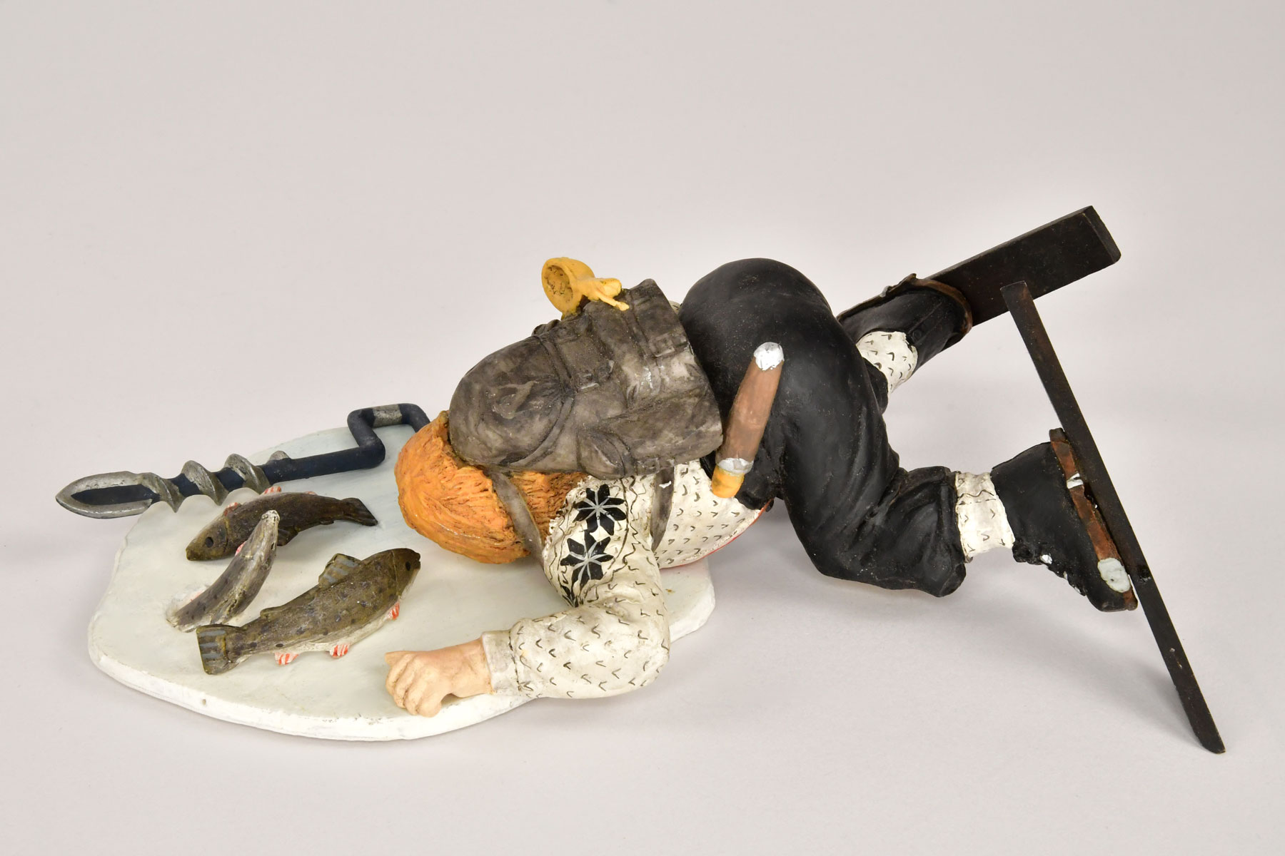 Ice fisherman on ice floe with accessories Candy Design Norway, plasticine