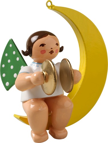 Engel mit Becken, im Mond dunkles Haar