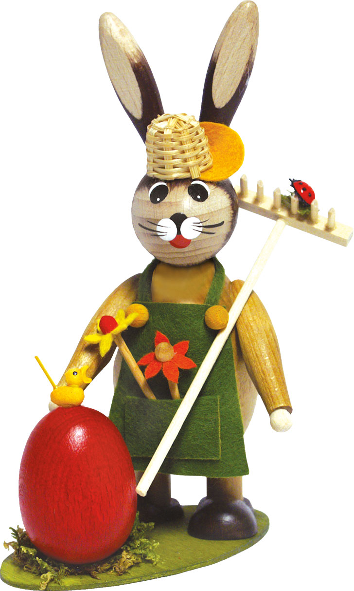 Knuffi rabbit gardener with hay rake