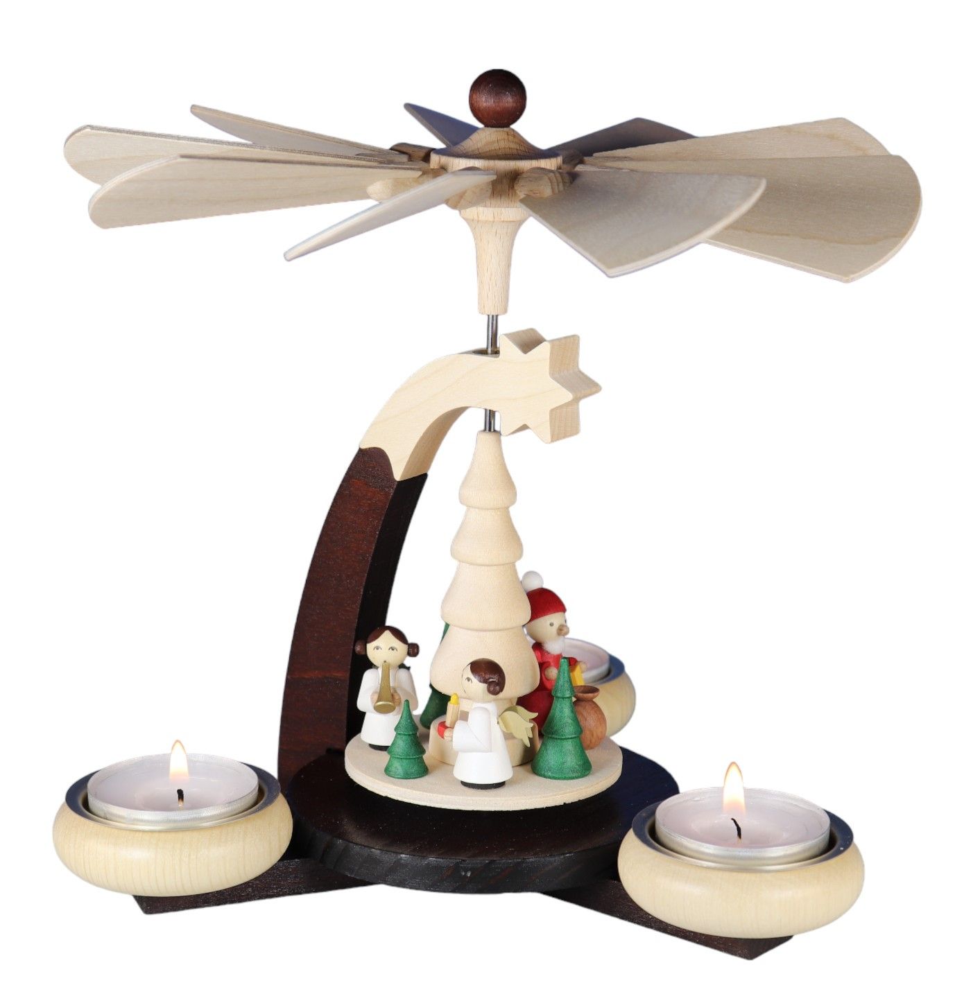 Teelichtpyramide Weihnachtsmann, 2 weiße Engel