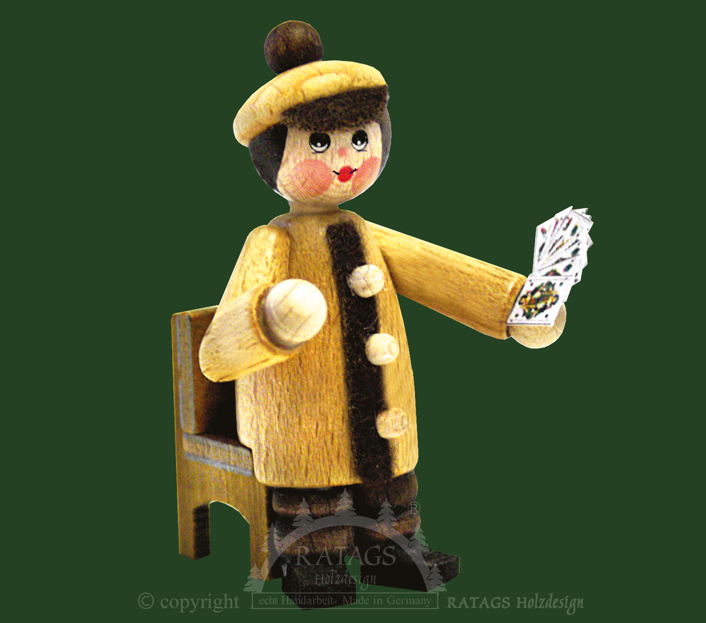 Figur, skatspiller med stol, natur, spillekort