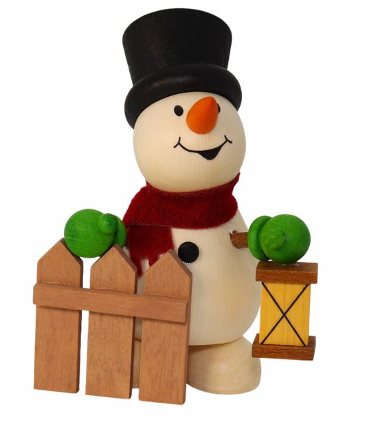 Schneemann am Zaun mit Laterne H 9,5 cm