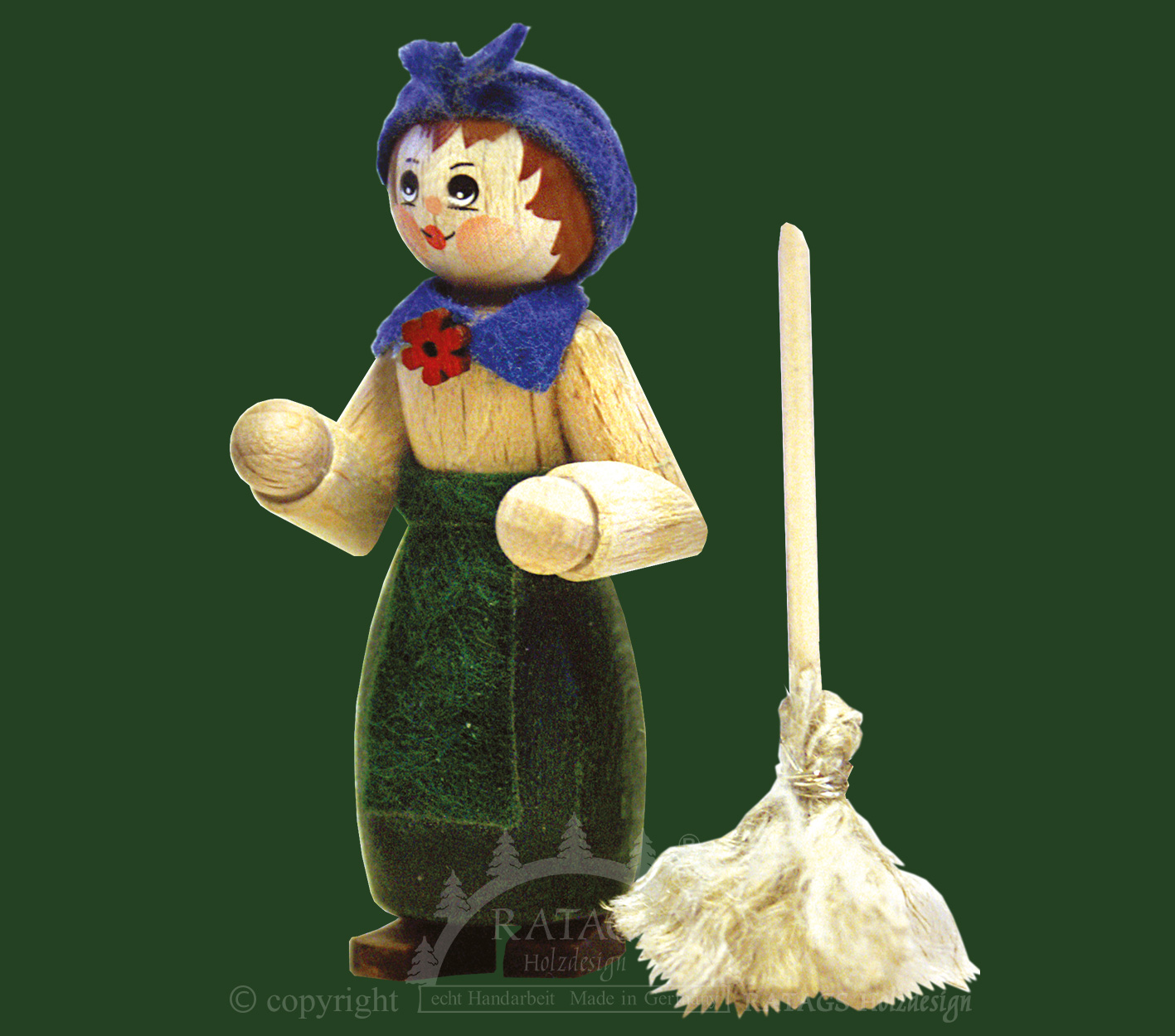Figure, cleaning lady with mop, natural, green