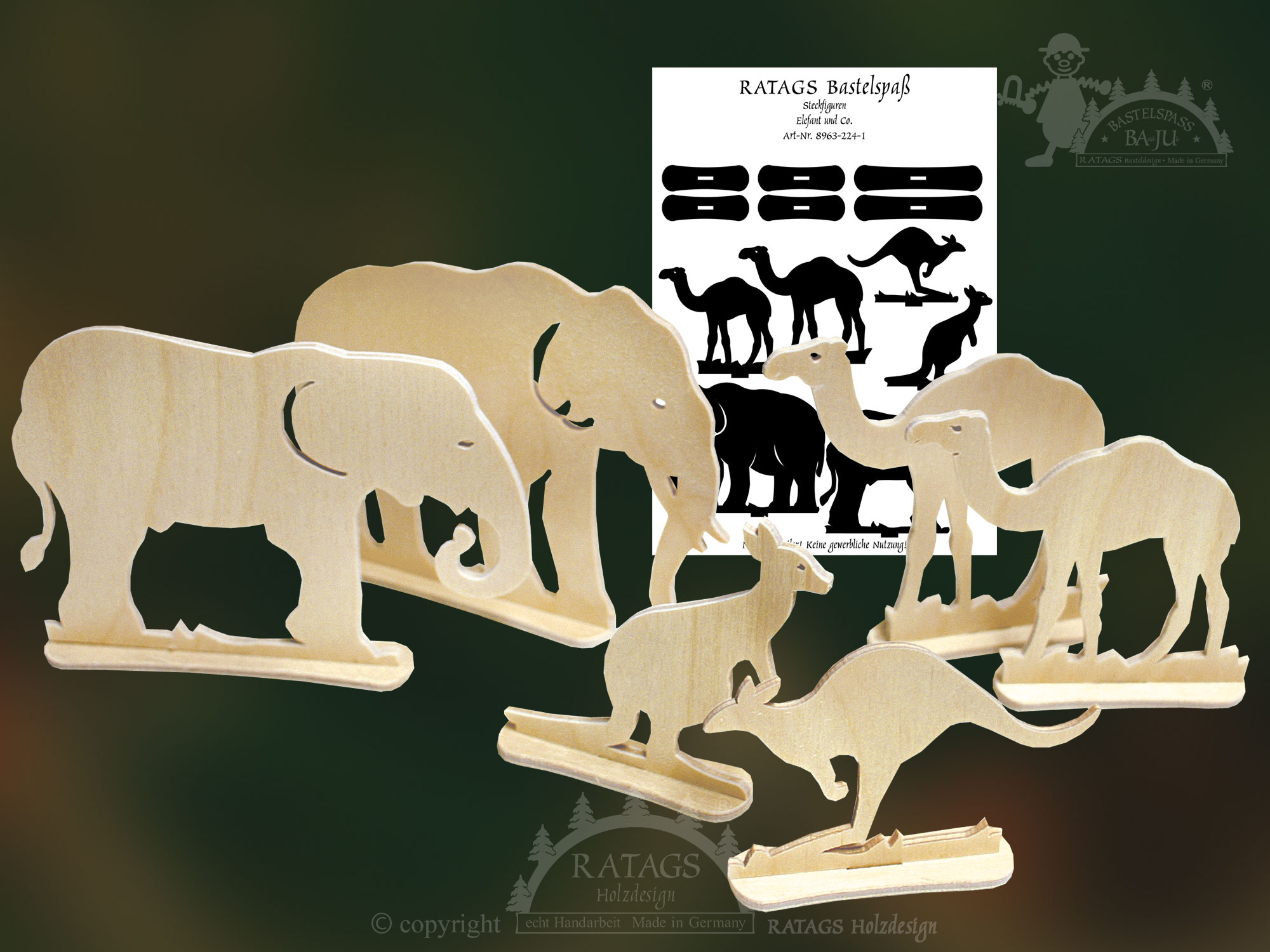 Steckfiguren zum Basteln, Elefant & Co, zum Aussägen