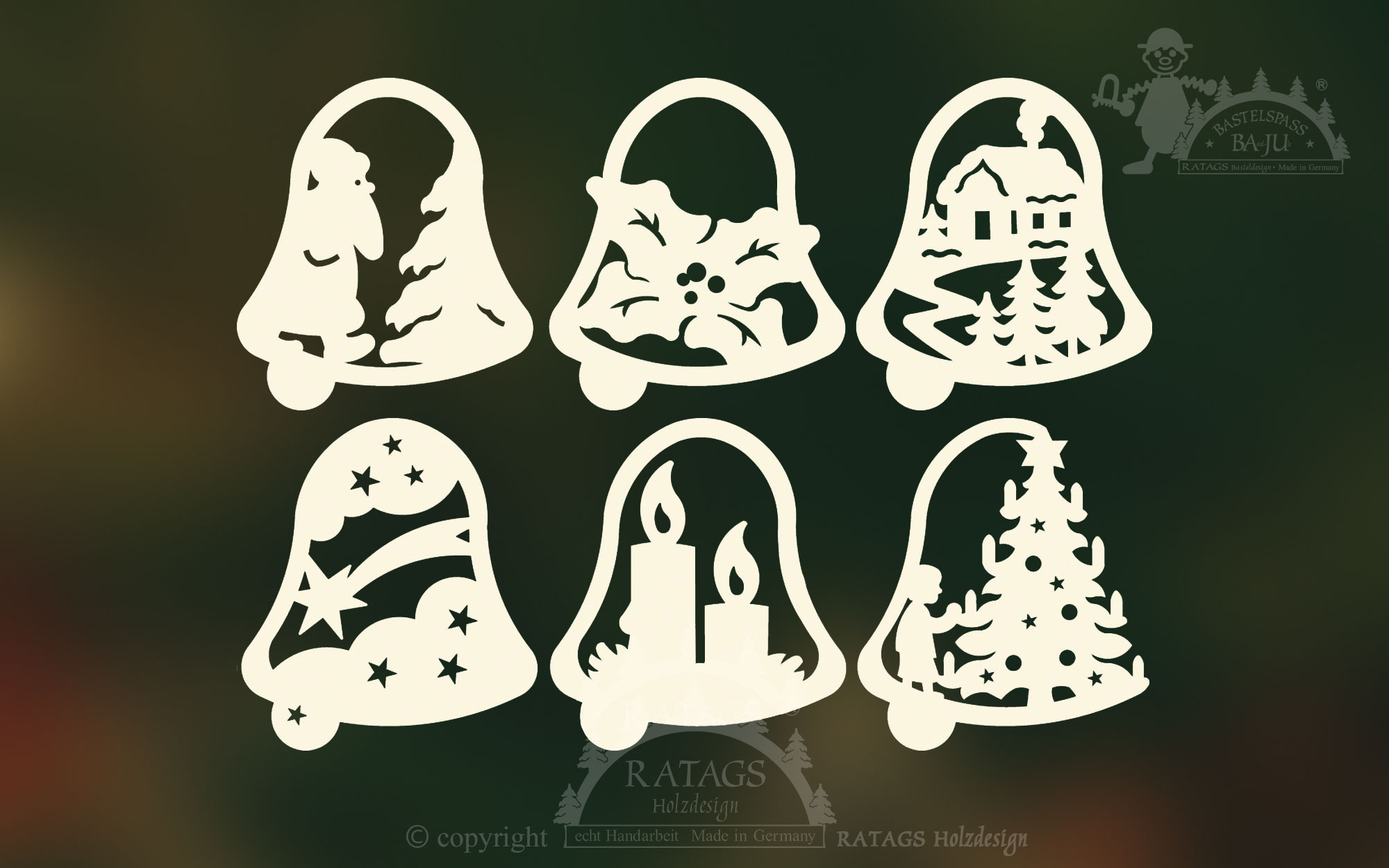 Tree decorations, set of 6, bells