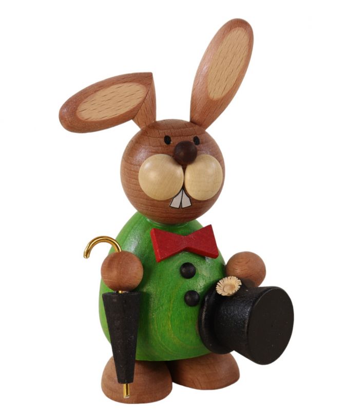 Lapin de Pâques gentleman debout avec parapluie et chapeau haut-de-forme 12 cm