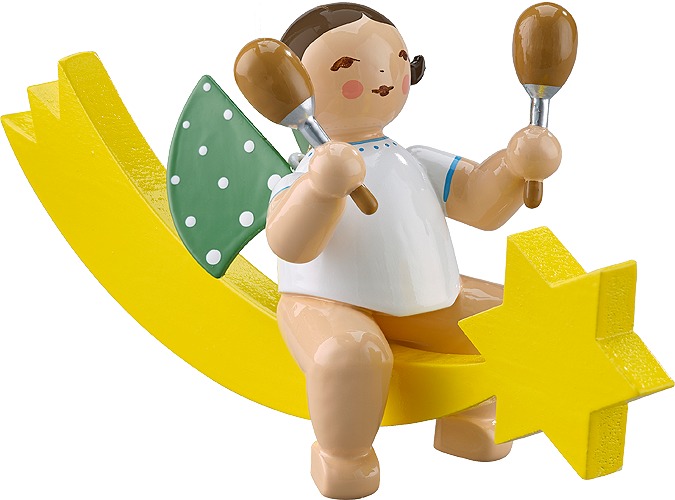 Engel mit Maracas, auf Schweif dunkles Haar