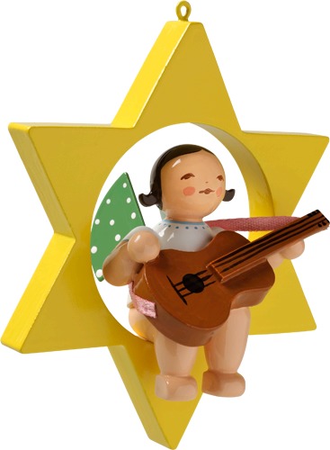 Engel mit Gitarre, im Stern, dunkles Haar