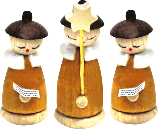 Miniature figures, set of 3, carol singers, natural