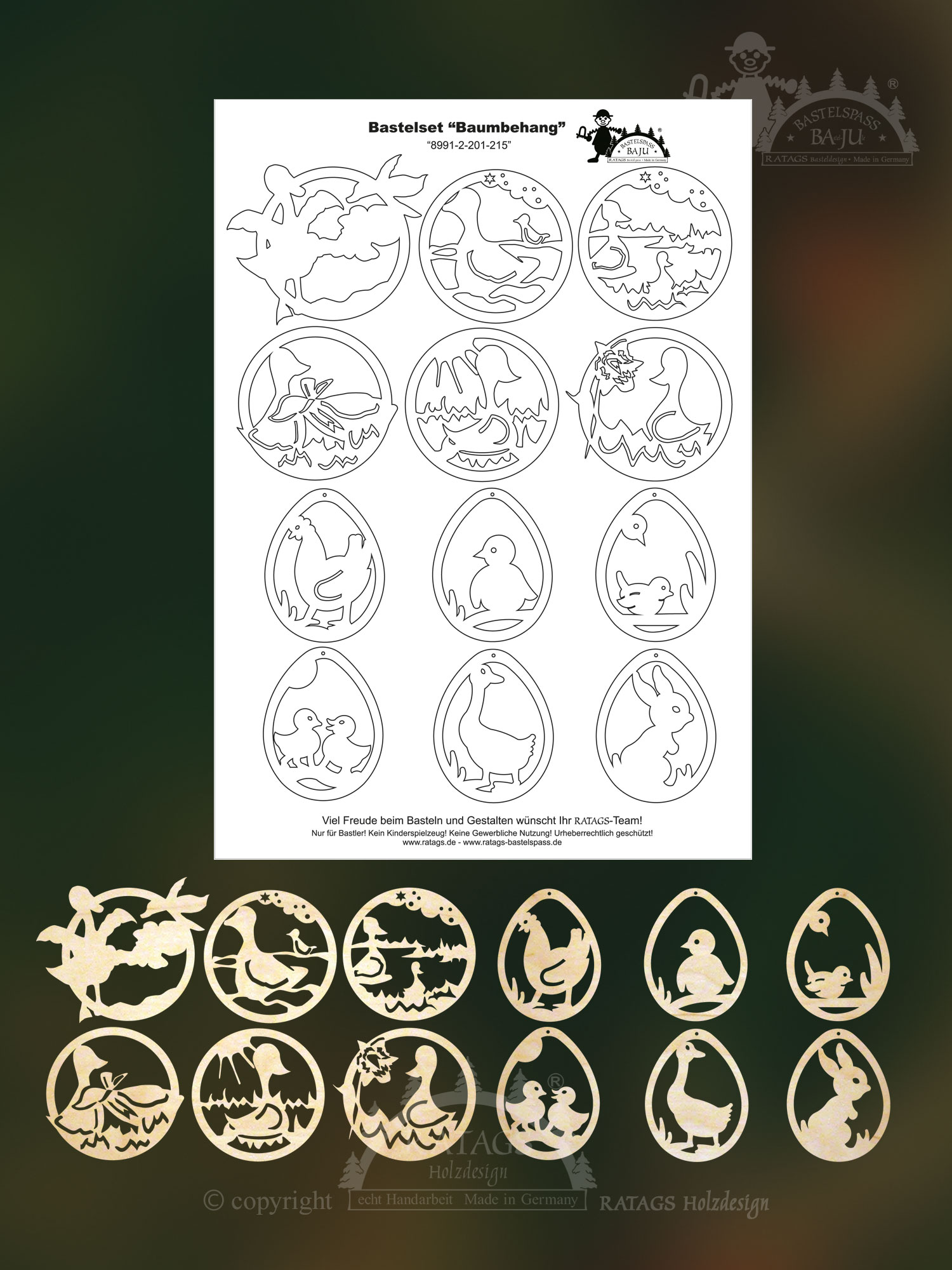 Tree decorations for crafting, set of 12, Easter motifs, for sawing out