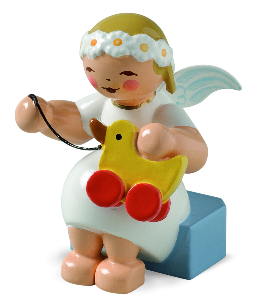 Margeritenengel, sitzend, mit Spielzeuge