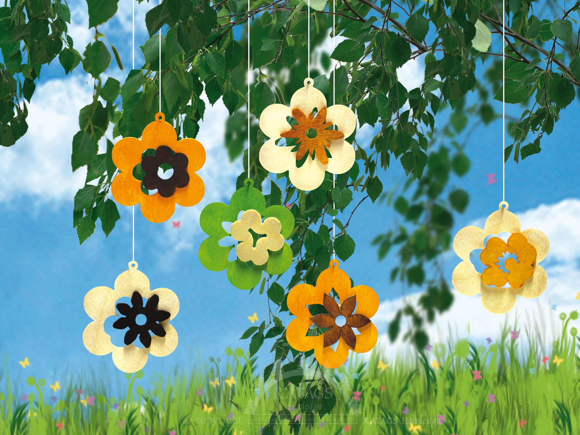 Tree decorations for crafting, set of 6, flowers, for designing