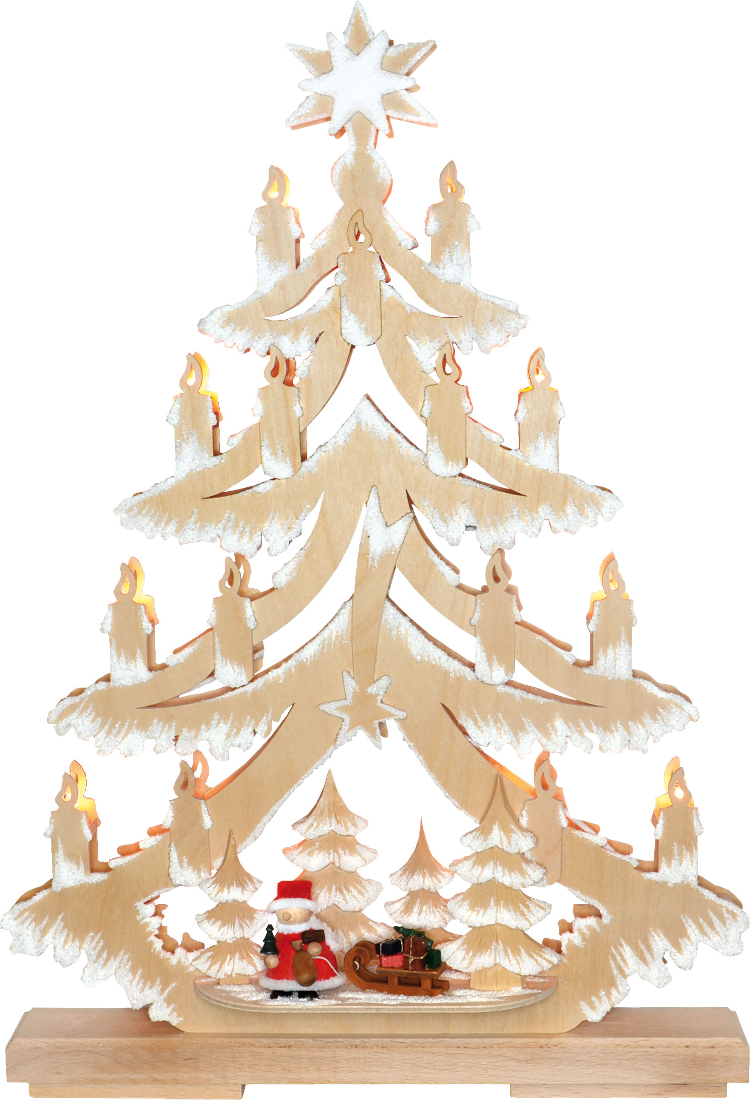 Small fir tree, Santa Claus with sleigh, natural, hoarfrost