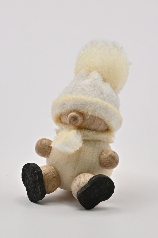 Mini snowman, sitting, white hat H 4 cm