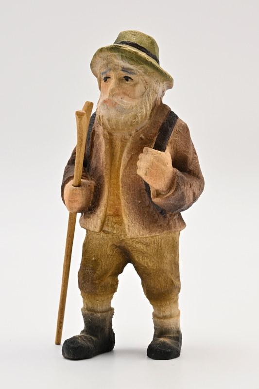 Grandfather with rucksack and walking stick, coloured, 90 mm