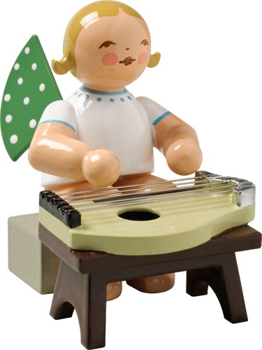 Engel mit Zither, sitzend blondes Haar