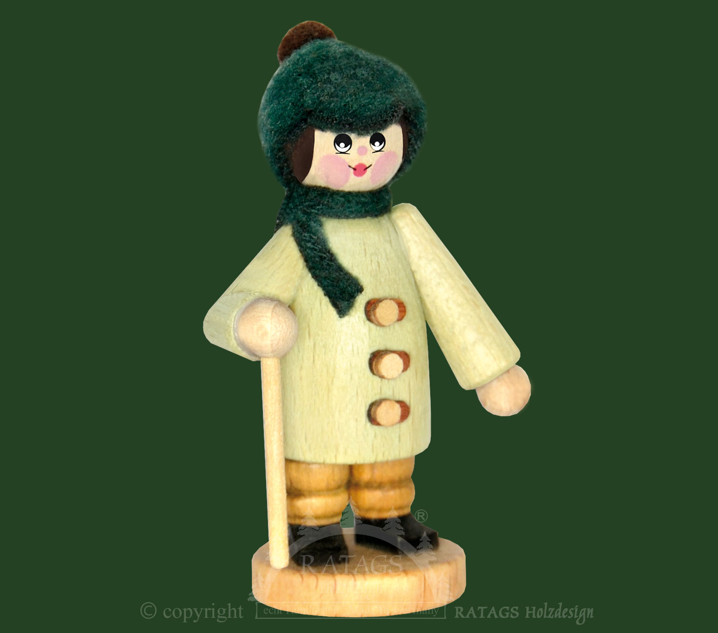 フィギュア、冬に杖を持つ男性