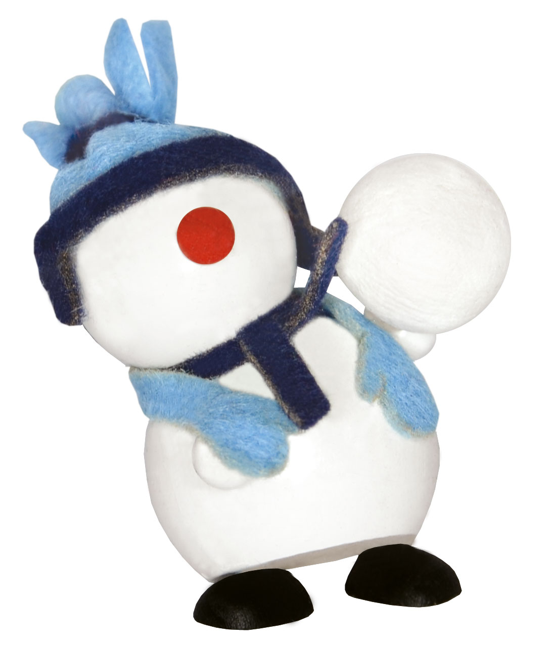 Schneemann mit Schneekugel, blaue Mütze
