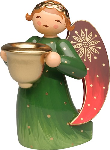 Engel reich bemalt, grün, kniend