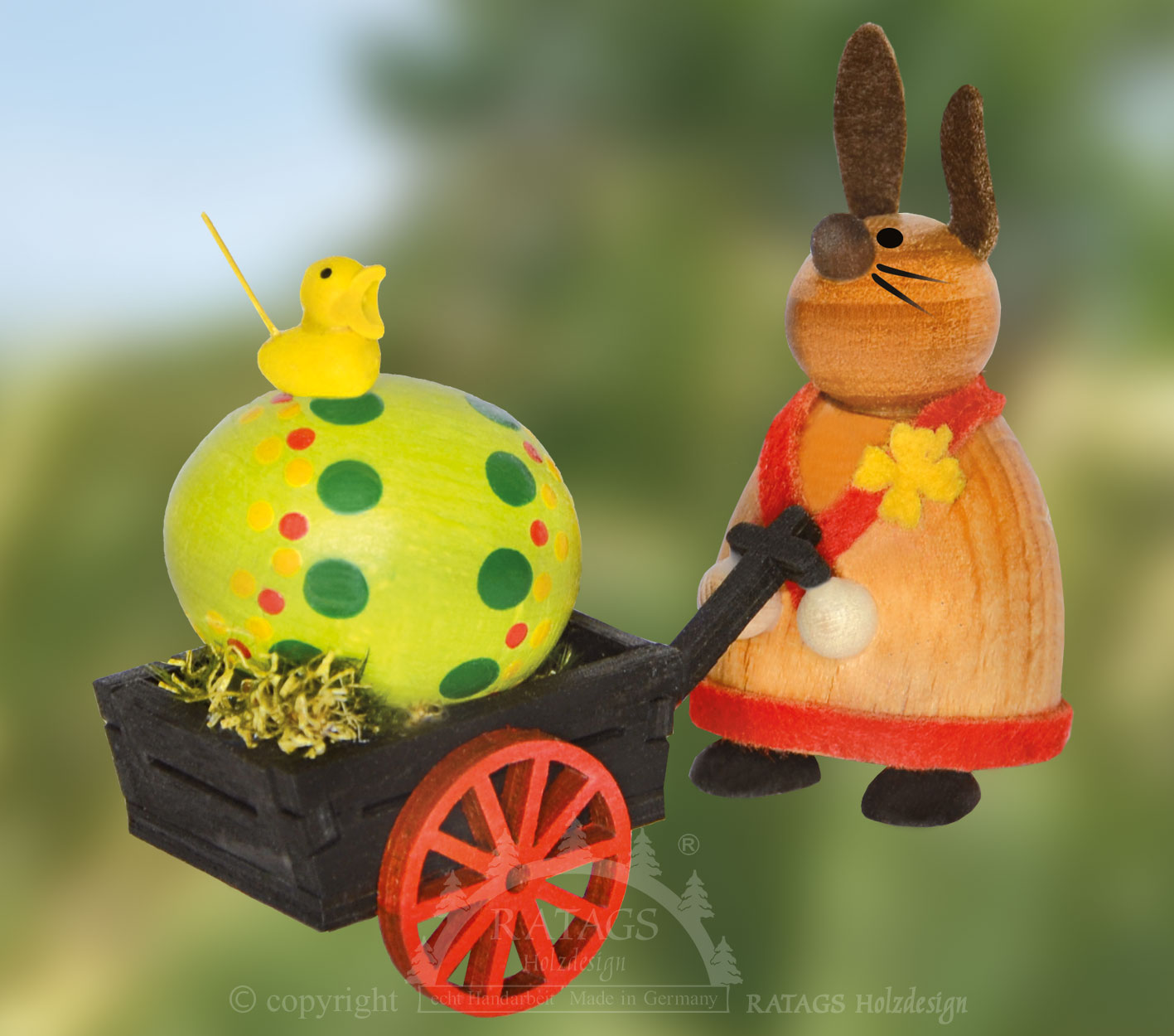 Häschen mit Handwagen, Ei, Vogel