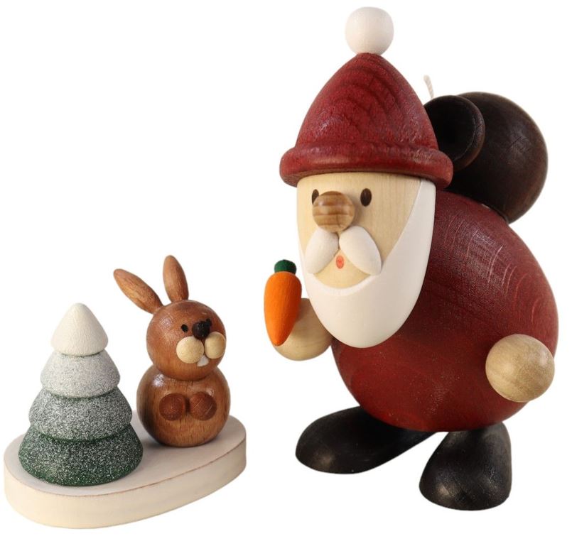 Weihnachtsmann mit Hase und Baum
