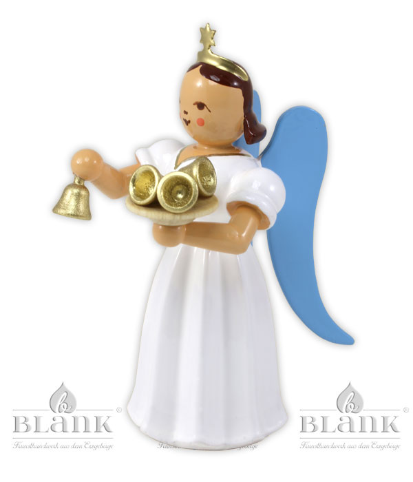 Coloured angel with long skirt, bowl and bell