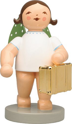 Weltenbummler, Engel mit Koffer dunkles Haar