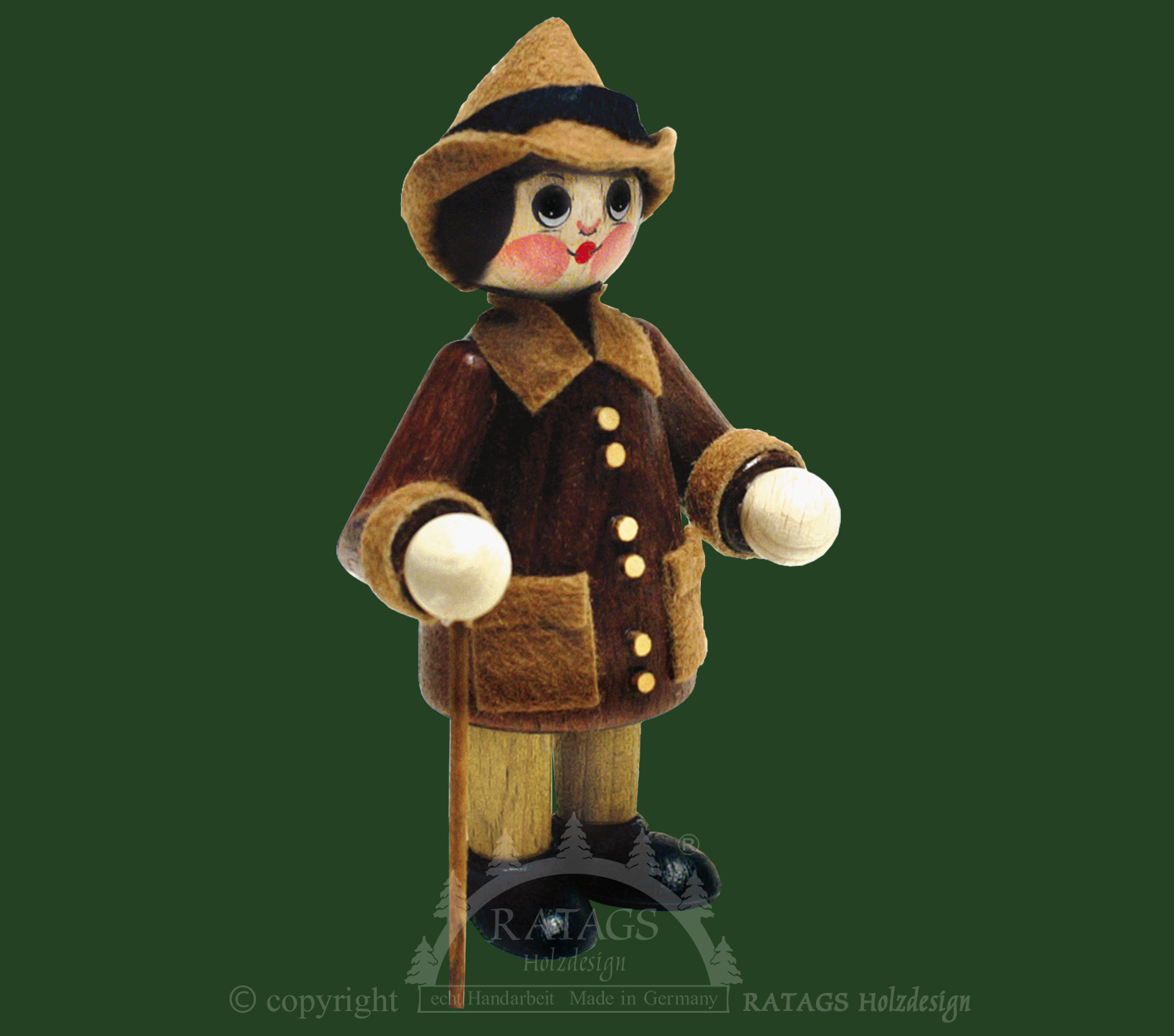 Large figure, man with hat and stick