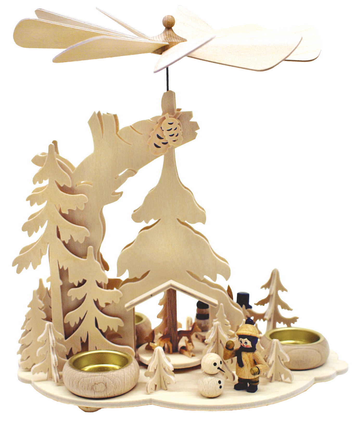 Fir tree pyramids, snowmen