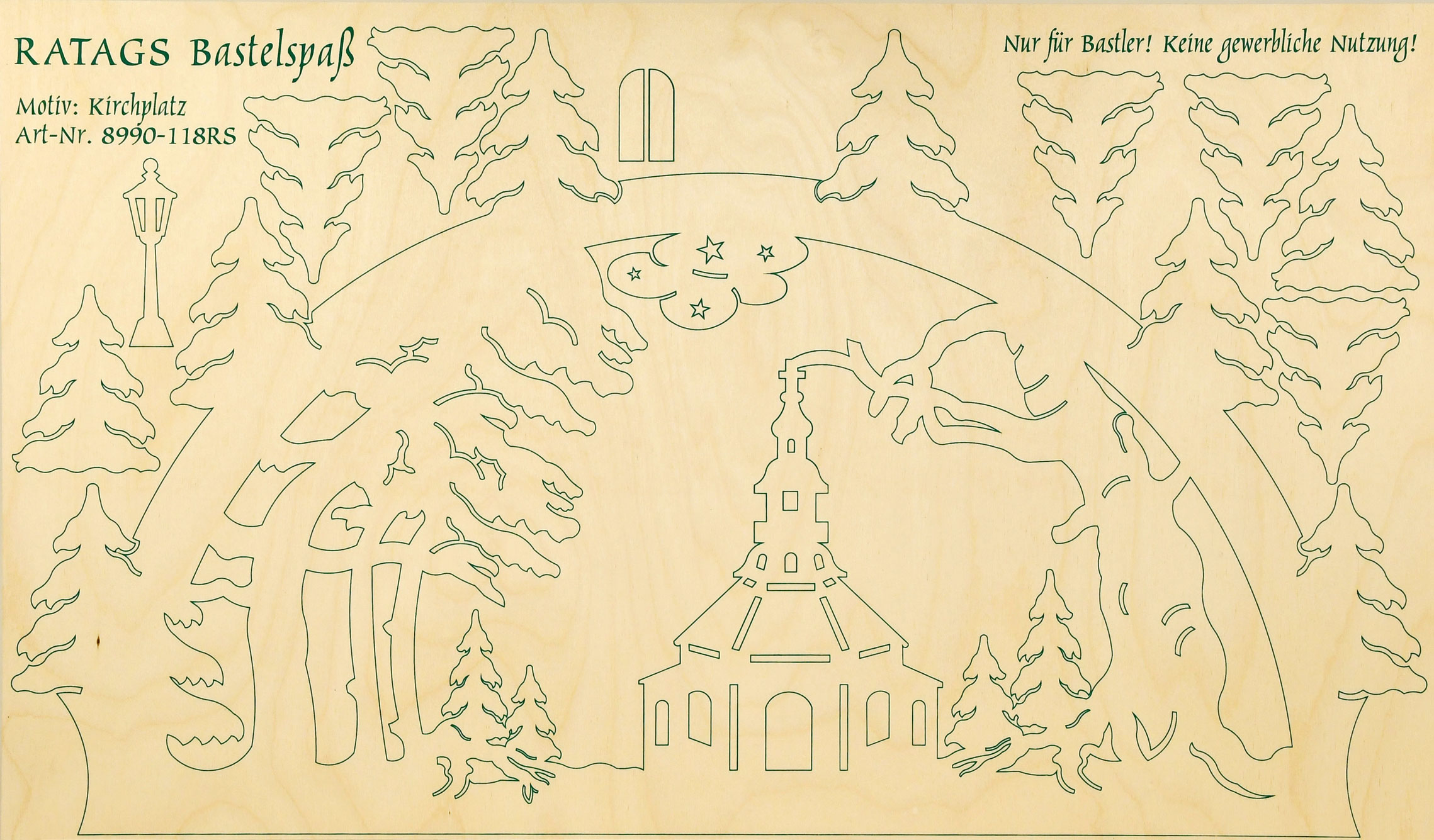 2 motif plywood panels, church square, large, for sawing yourself