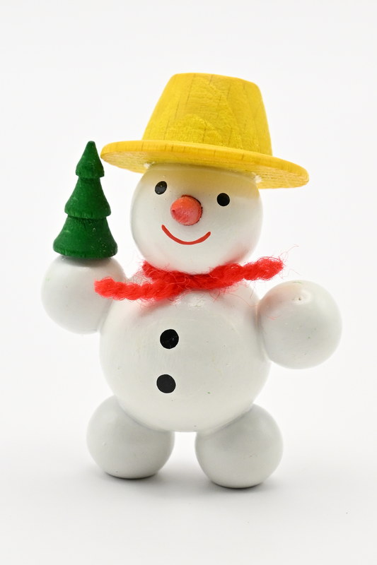 Bonhomme de neige avec arbre, chapeau jaune, 5 cm