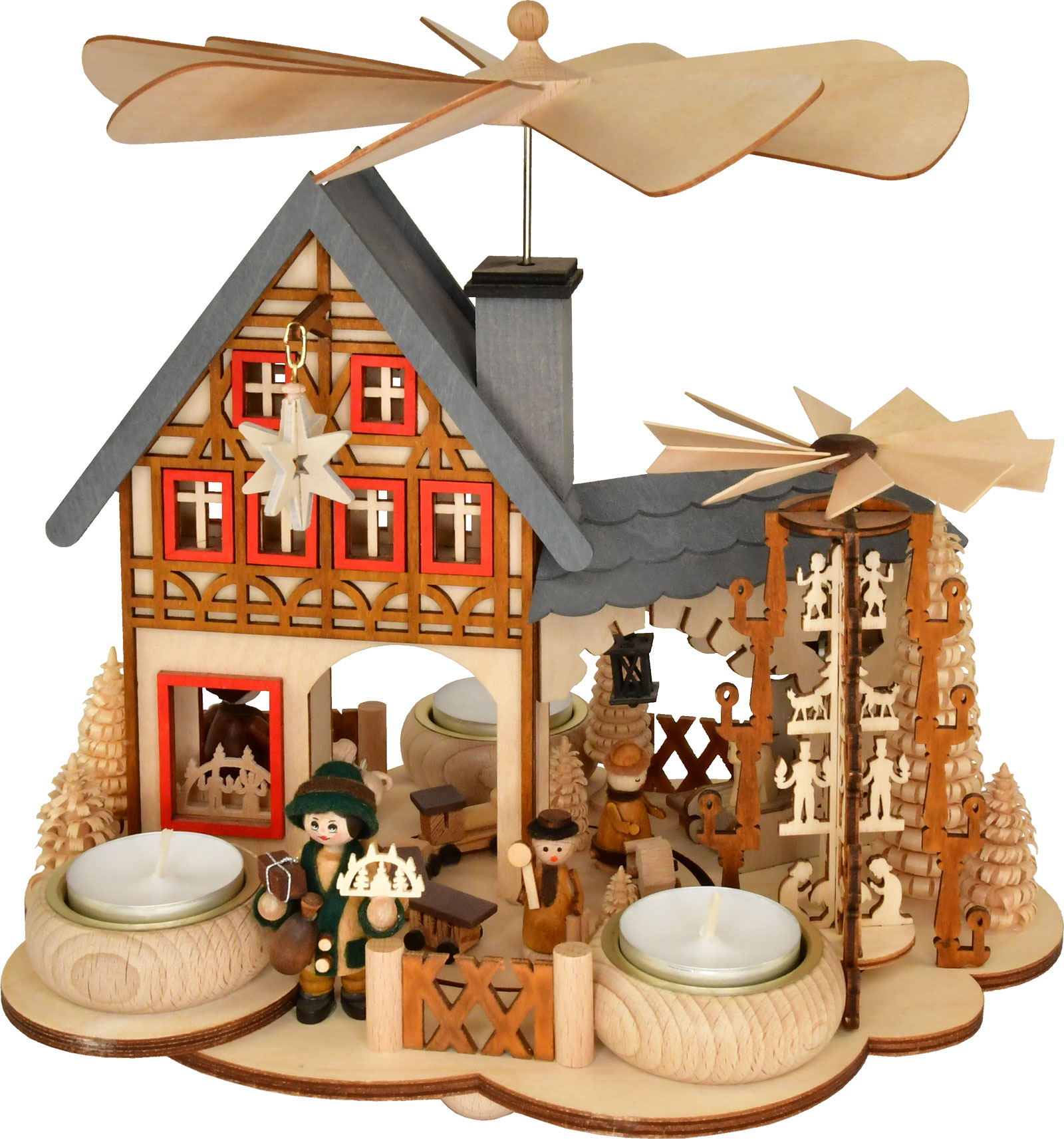 House pyramid, Christmas house, half-timbered pyramid for 3 tea lights