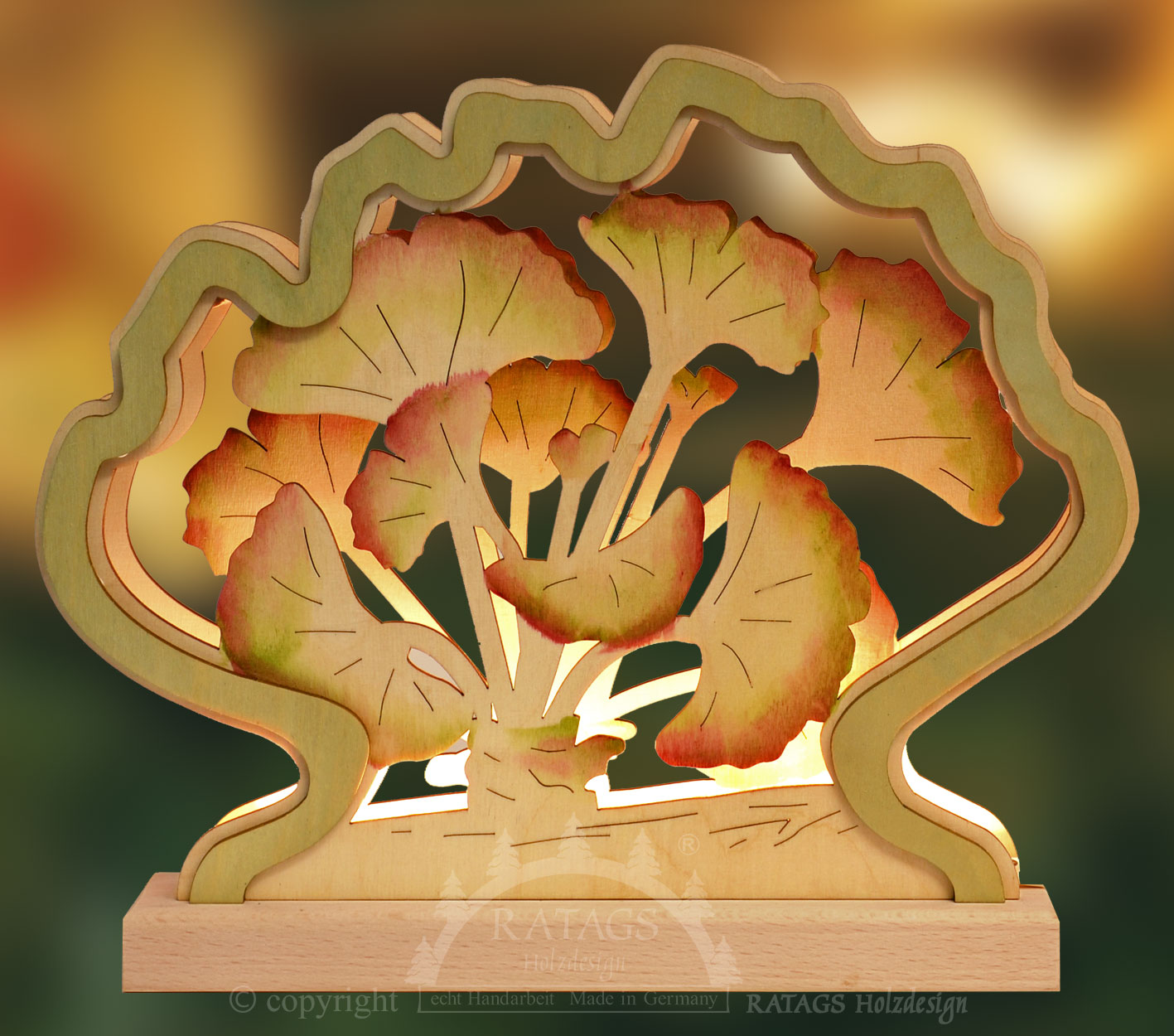 Romantikleuchte, Ginko, handbemalt