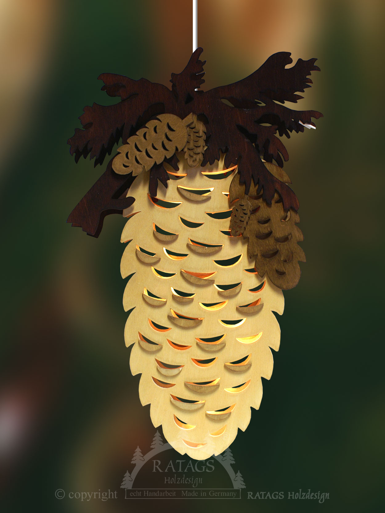 Fensterbild, beleuchtet, Zapfen, groß, natur/braun, 10tlg. Beleuchtung