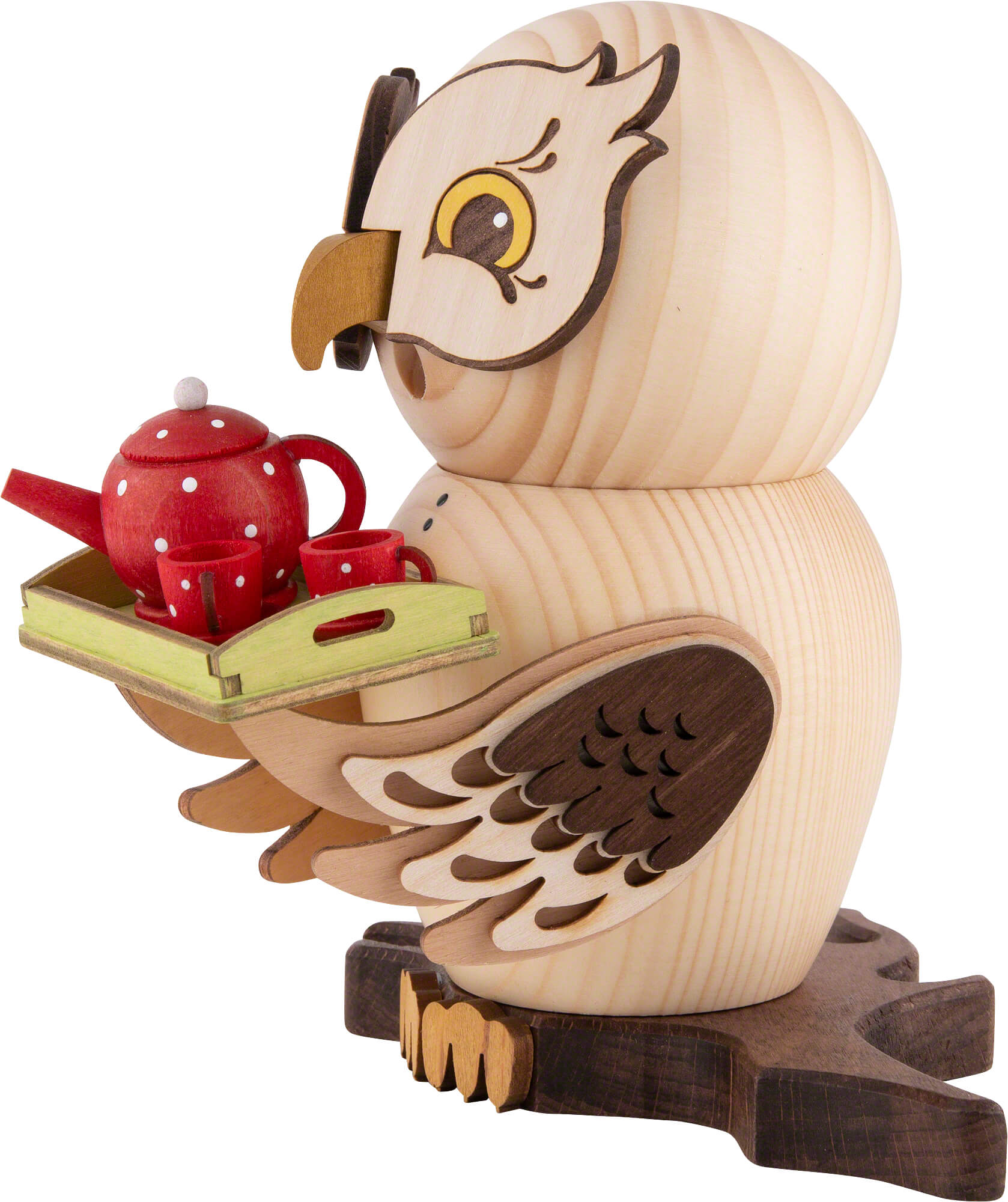 Rauerfiguur, uil met theeservies, hoogte 16 cm