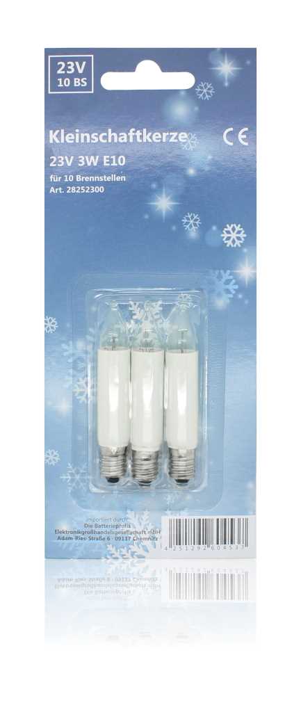 小型キャンドル 23V 3W E10 3個入りブリスター