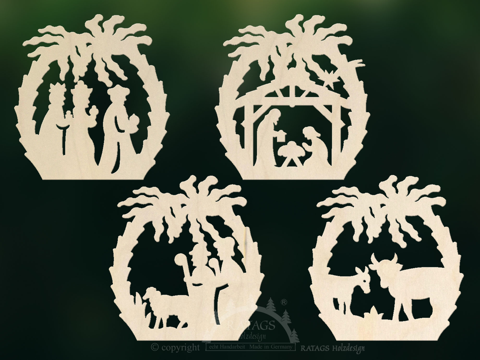 ツリーオーナメント、4個セット、聖家族