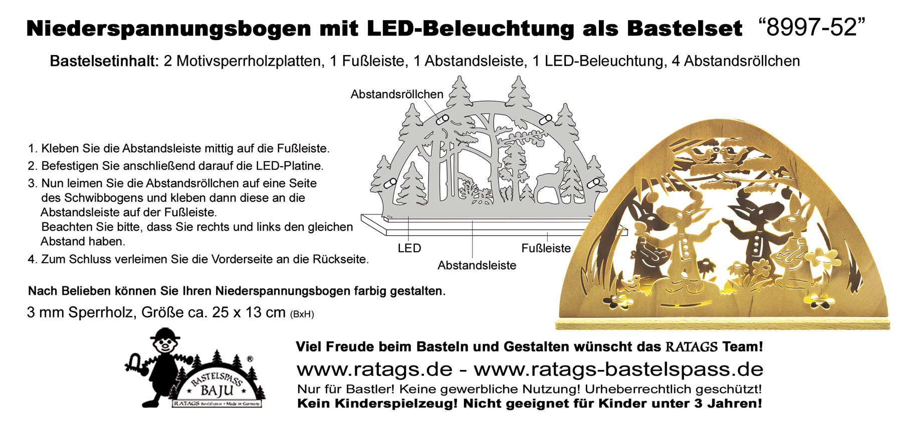 Schwibbogen mit LED zum Basteln Hasen im Garten