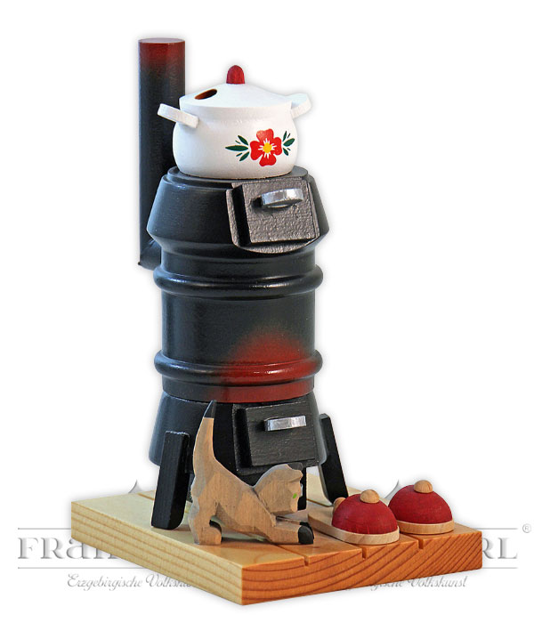 Schwarz mit geschnizter Katze u. Maus Rauchofen