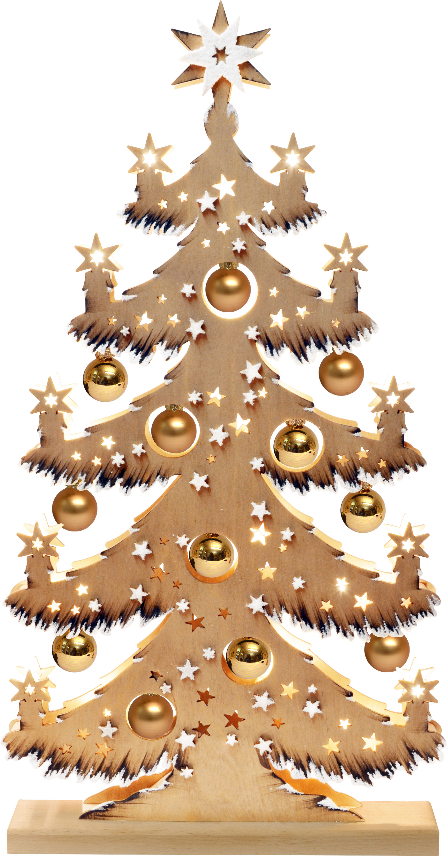 Fir tree mgr., golden baubles, hand-painted brown, hoarfrost