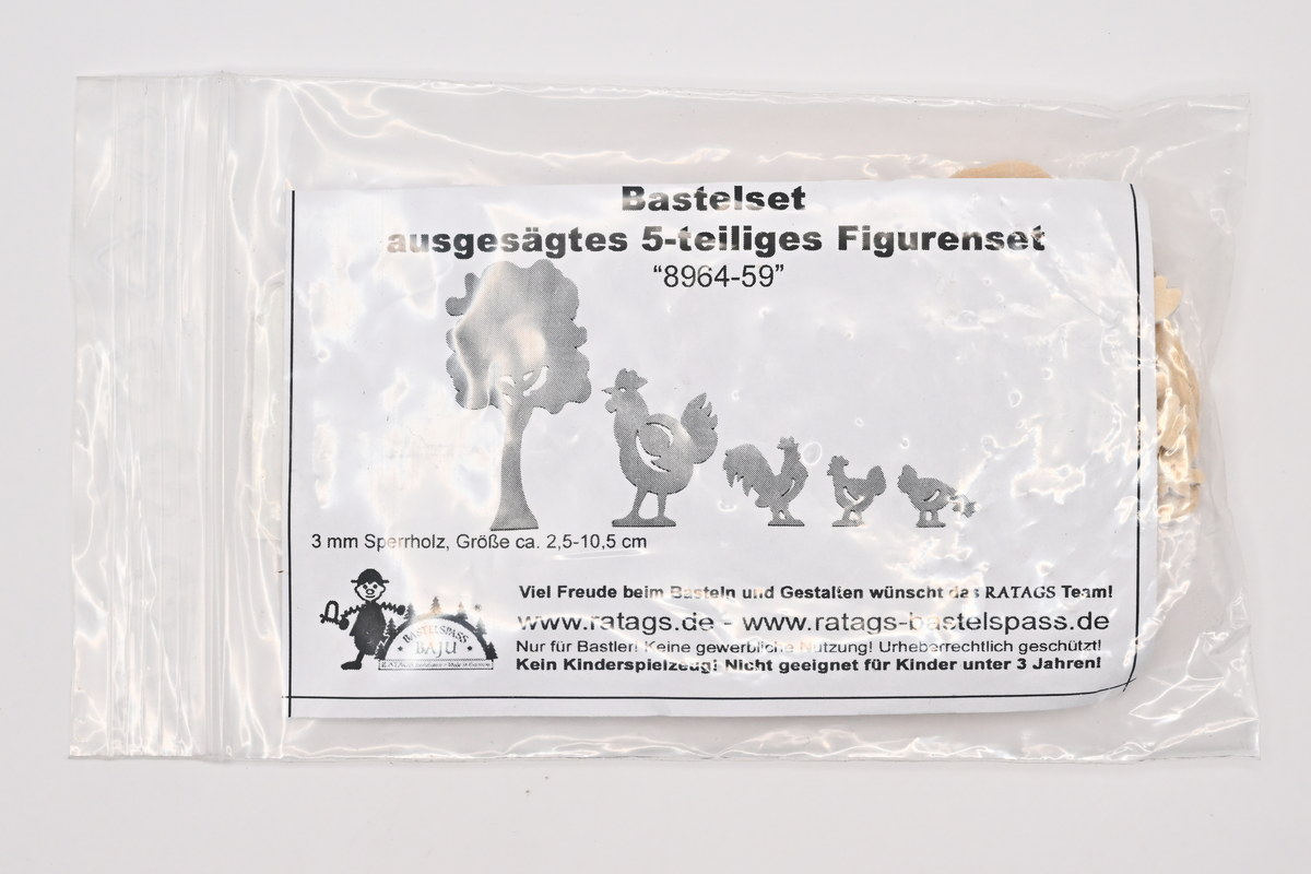 Figurenset zum Basteln, 5-teilig Hühner und Baum