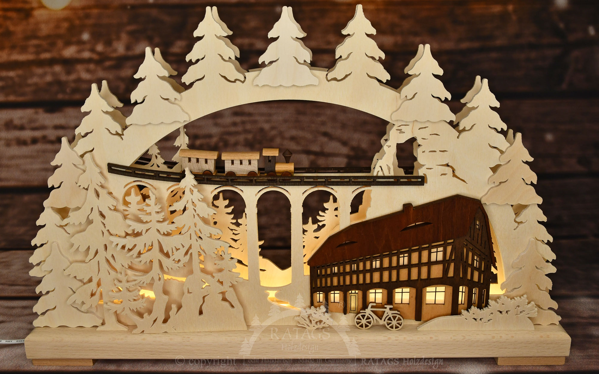 Small LED candle arch, mountains with railway bridge, LED strip