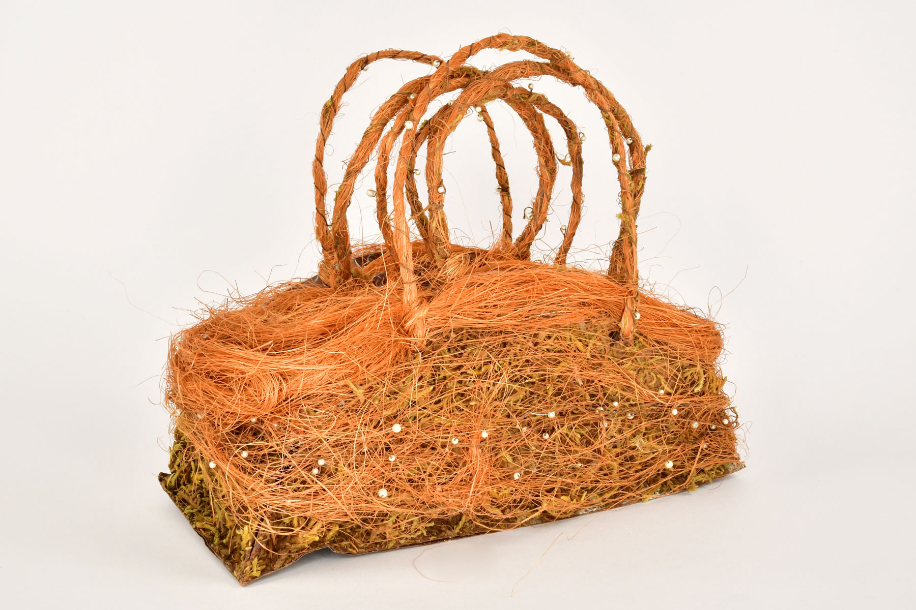 Sisal planters with natural materials Set of 3 rectangular bags with handles